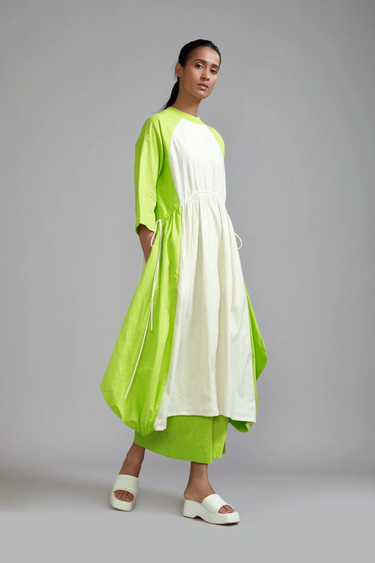 Off-White with Neon Green Raglan Vari Set (2 PCS)