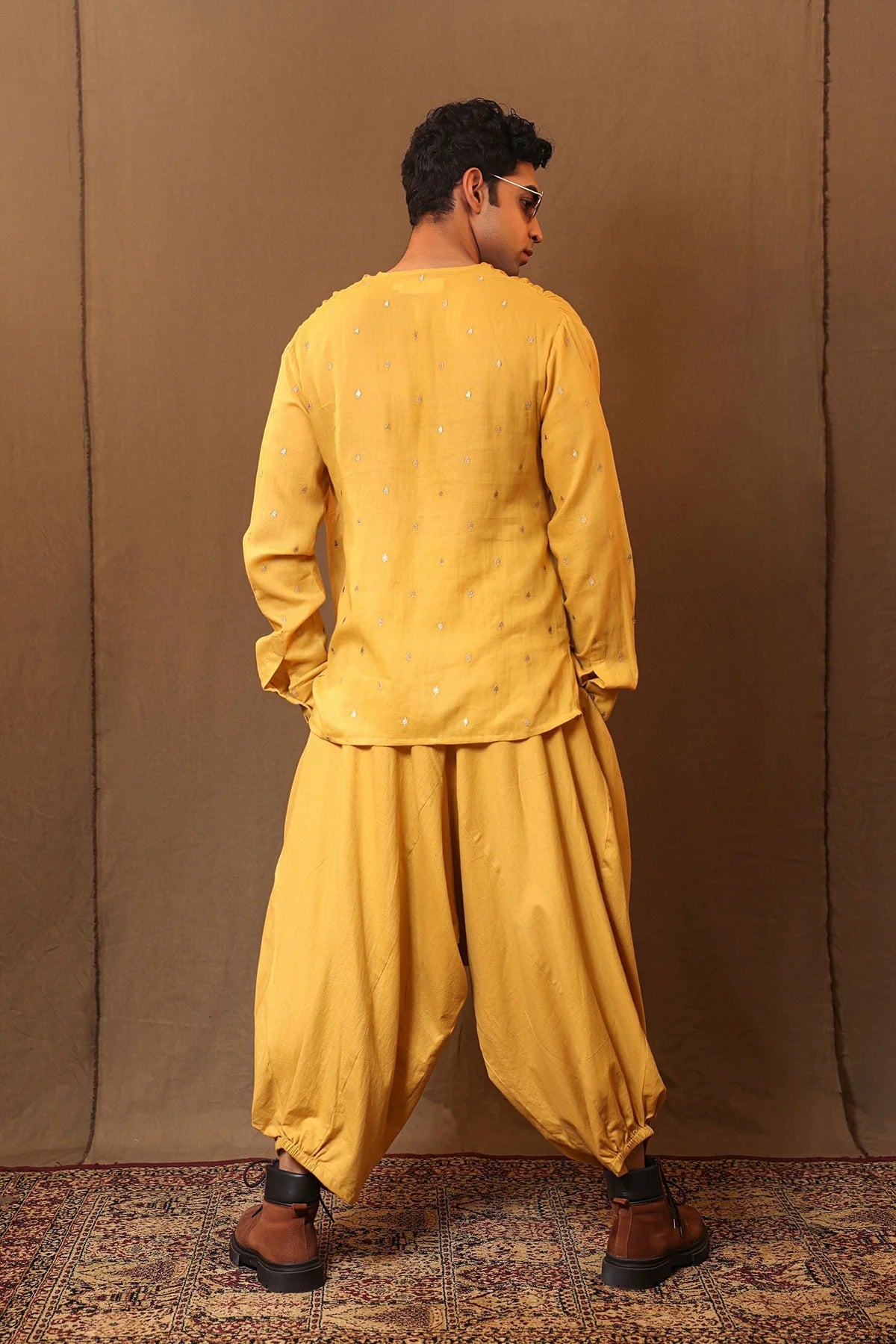 Mustard EMB Zari Spade Overlap Shirt