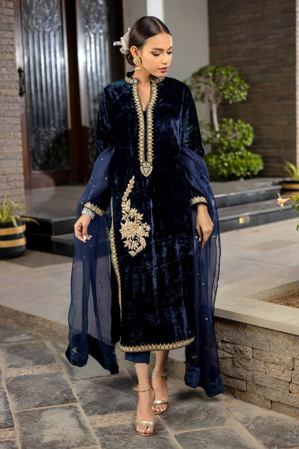 Midnight Azure Velvet Suit Set