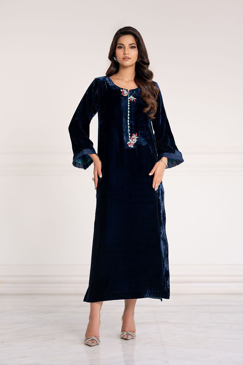 Midnight Blue Luxe Velvet Straight Suit Set