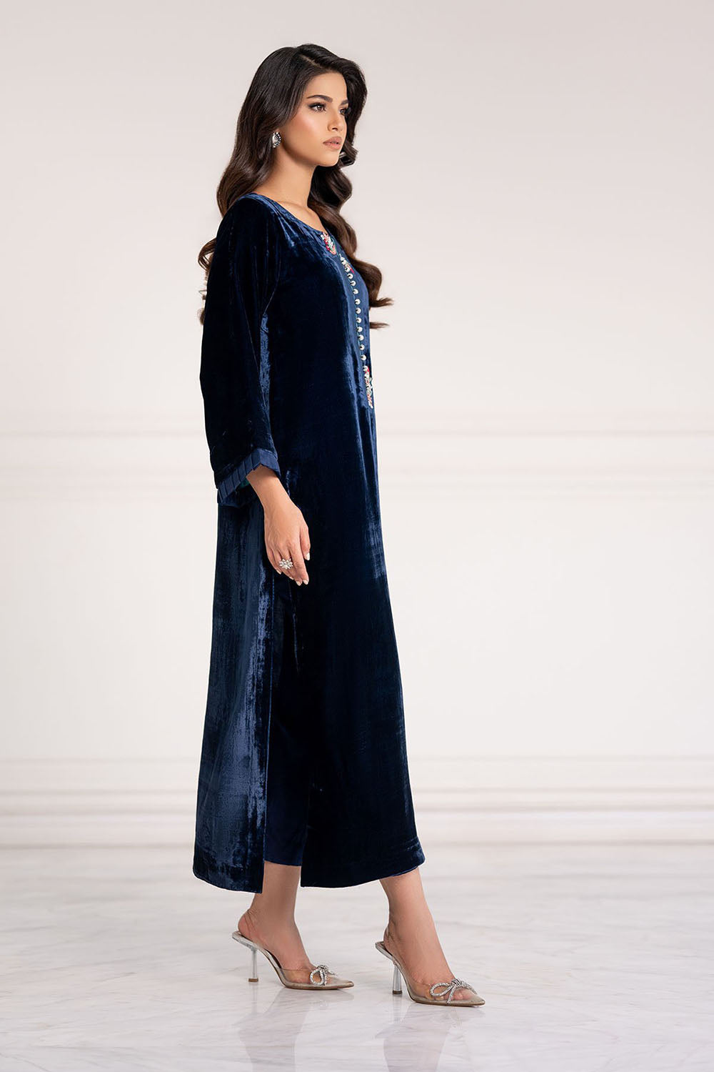 Midnight Blue Luxe Velvet Straight Suit Set