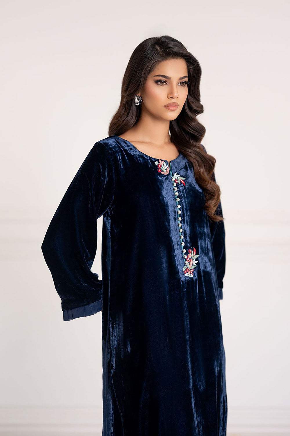 Midnight Blue Luxe Velvet Straight Suit Set