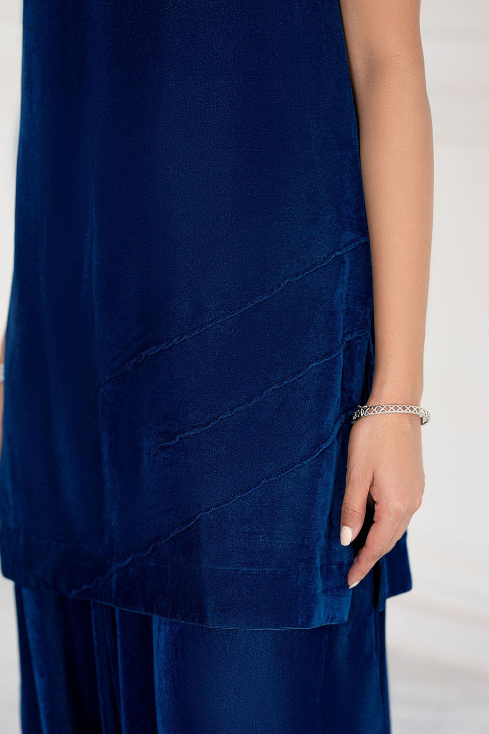 Midnight Blue Velvet Flared Suit Ensemble