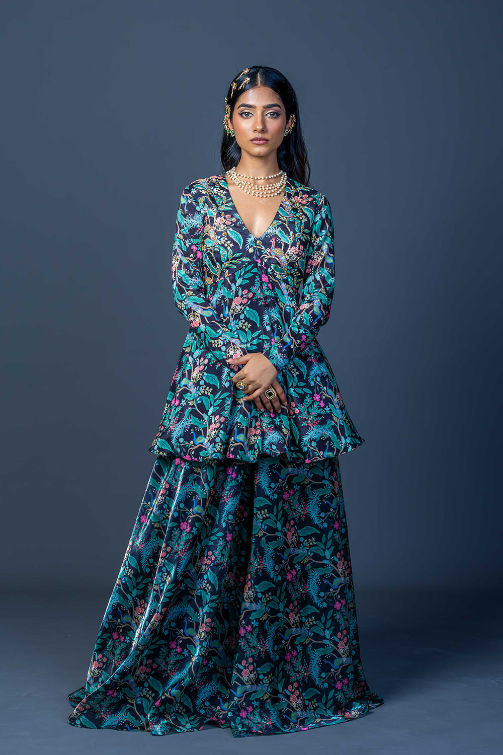 Midnight Peacock Peplum Ensemble