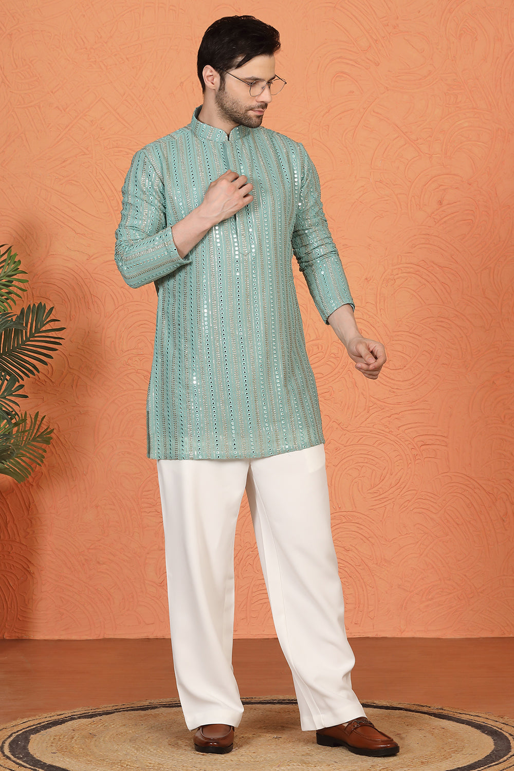 Mihir Embroidered Kurta with Loose Fit Back Elastic Parallel Pants