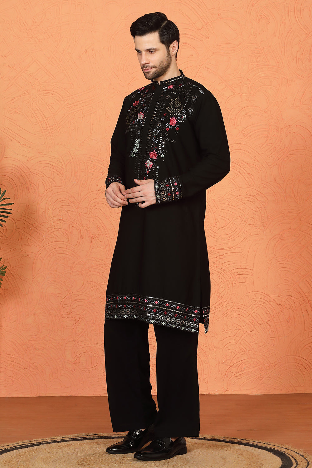 Multi Colored Flora Embroidered Kurta with Loose Fit Parallel Matching Pants