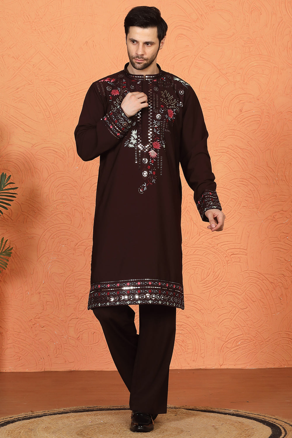 Multi Colored Flora Embroidered Kurta with Loose Fit Parallel Matching Pants