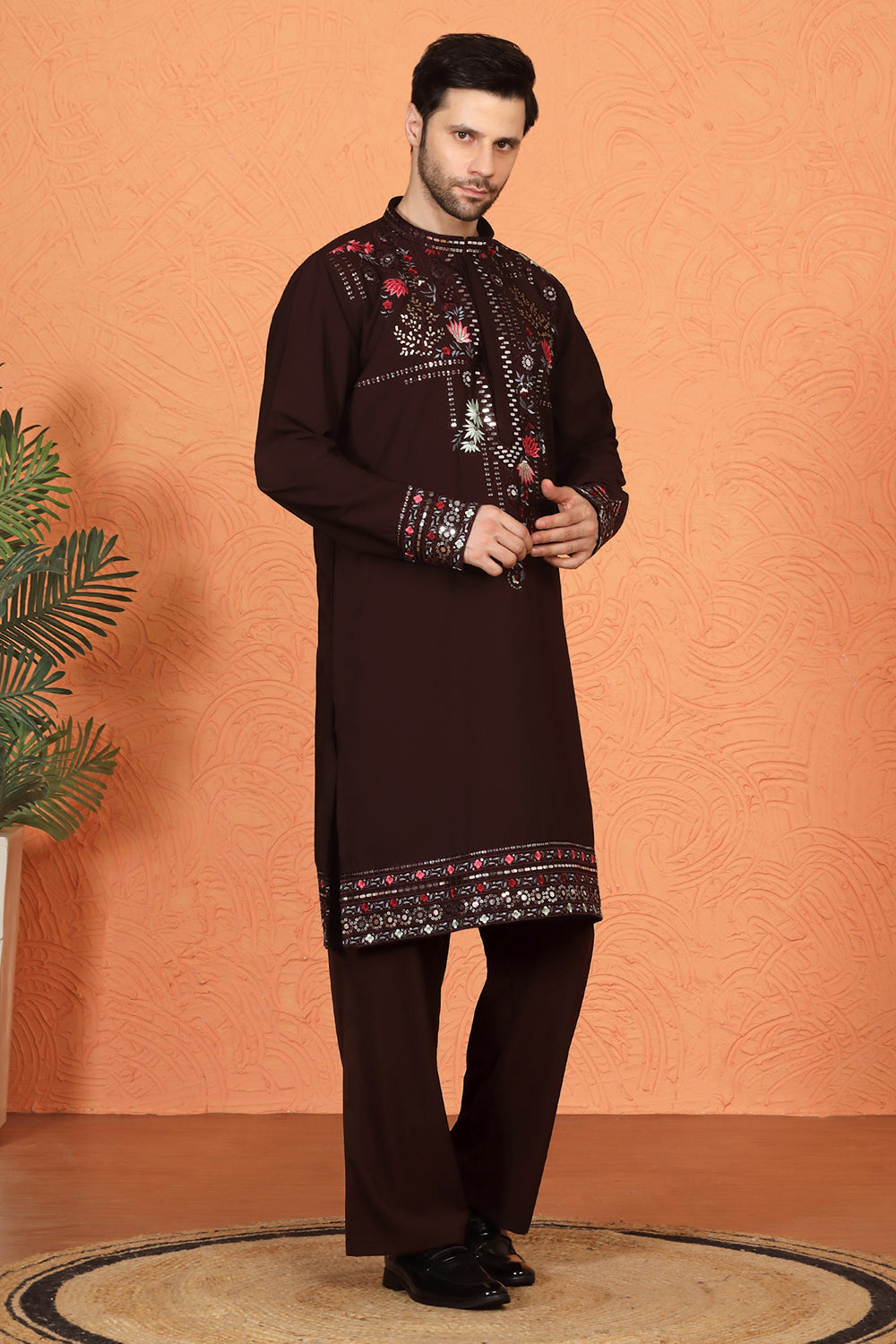 Multi Colored Flora Embroidered Kurta with Loose Fit Parallel Matching Pants
