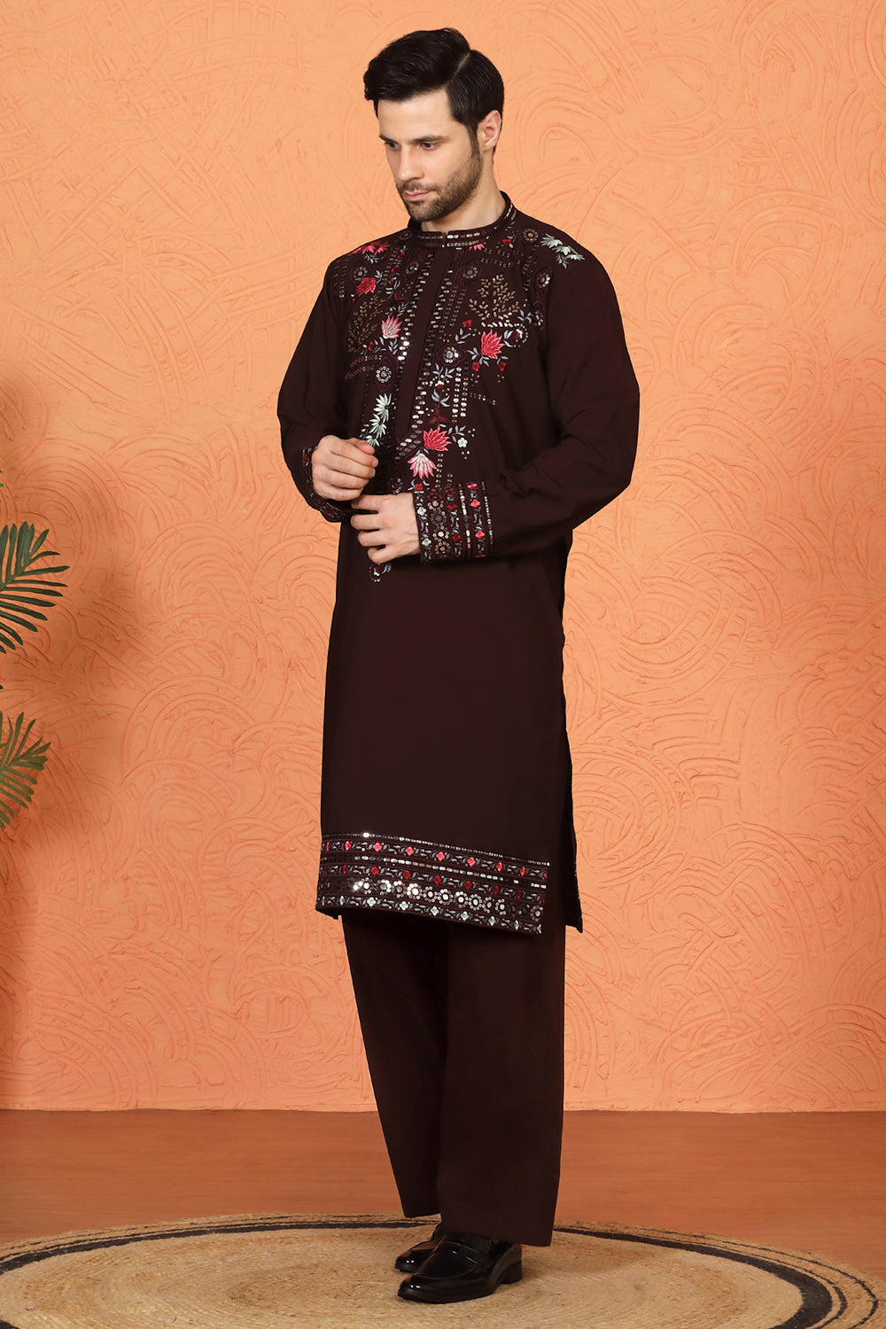 Multi Colored Flora Embroidered Kurta with Loose Fit Parallel Matching Pants