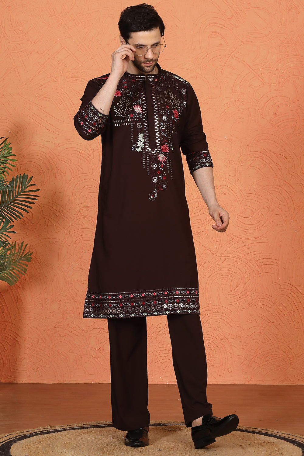 Multi Colored Flora Embroidered Kurta with Loose Fit Parallel Matching Pants