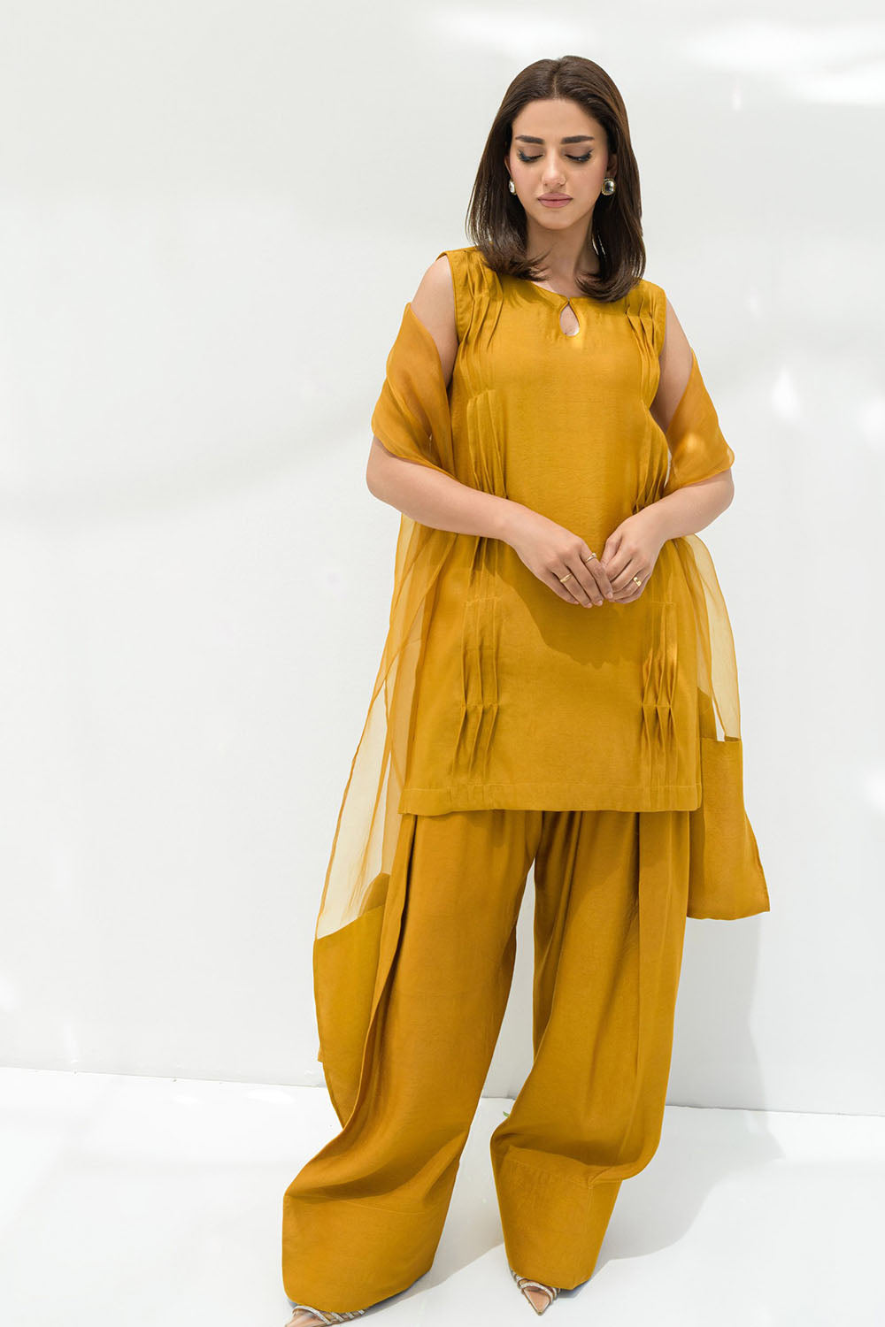 Mustard solid Farshi Salwar Set