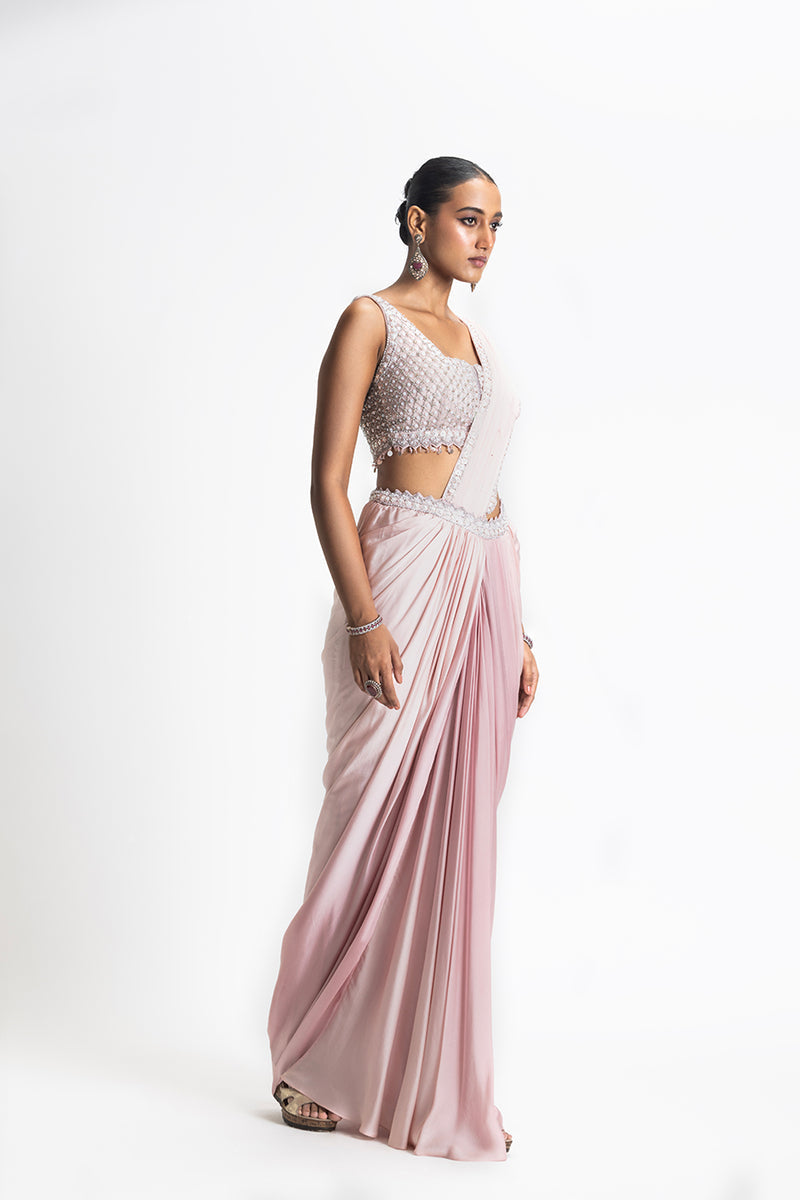 BLUSH PINK OMBRE DYED DRAPED SAREE