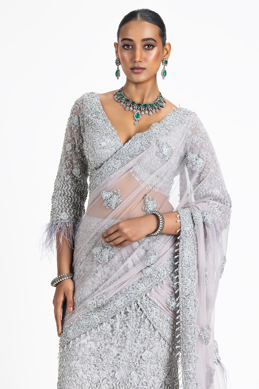 SILVER GREY SKIRT SAREE