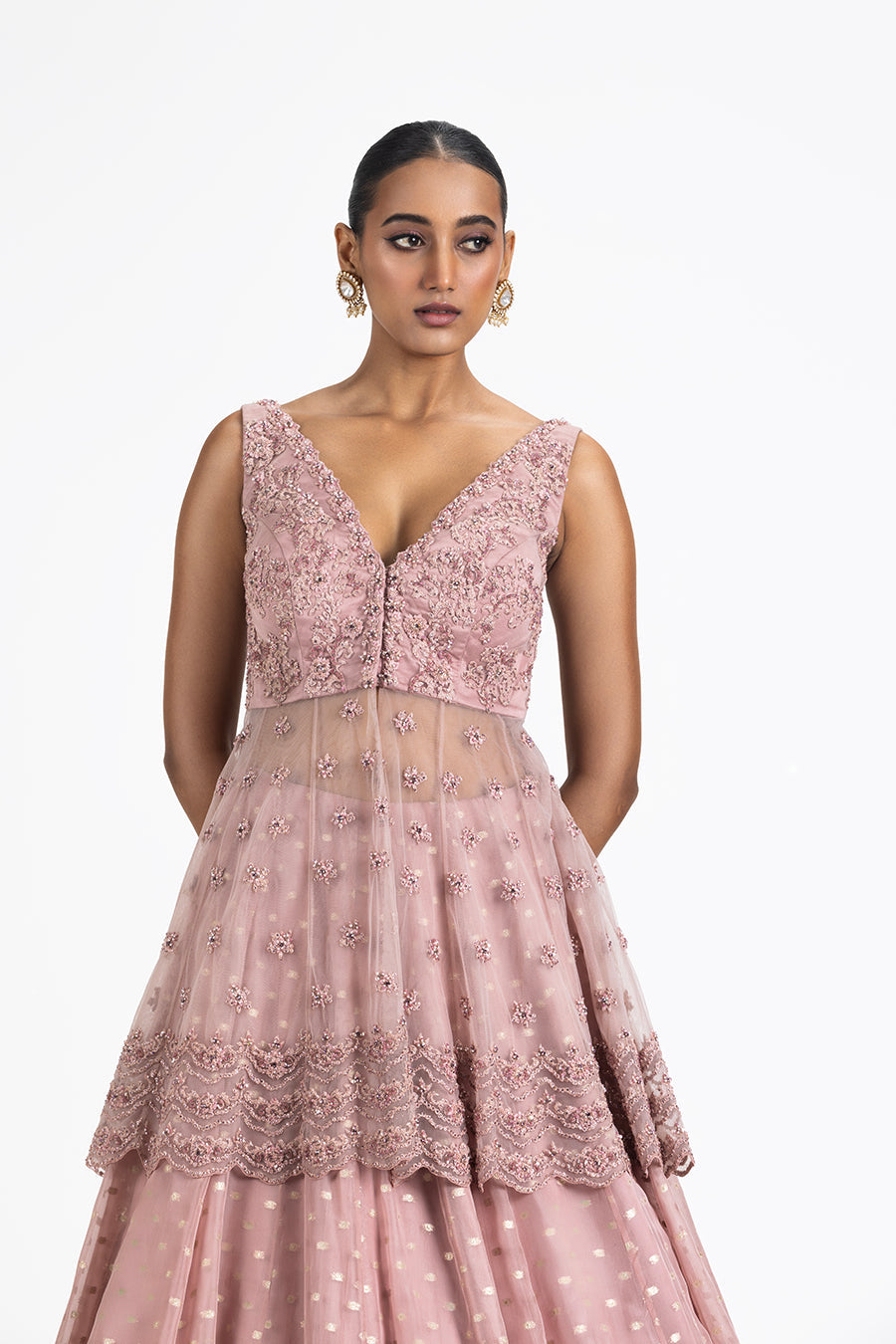 OLD ROSE LEHENGA PEPLUM SET