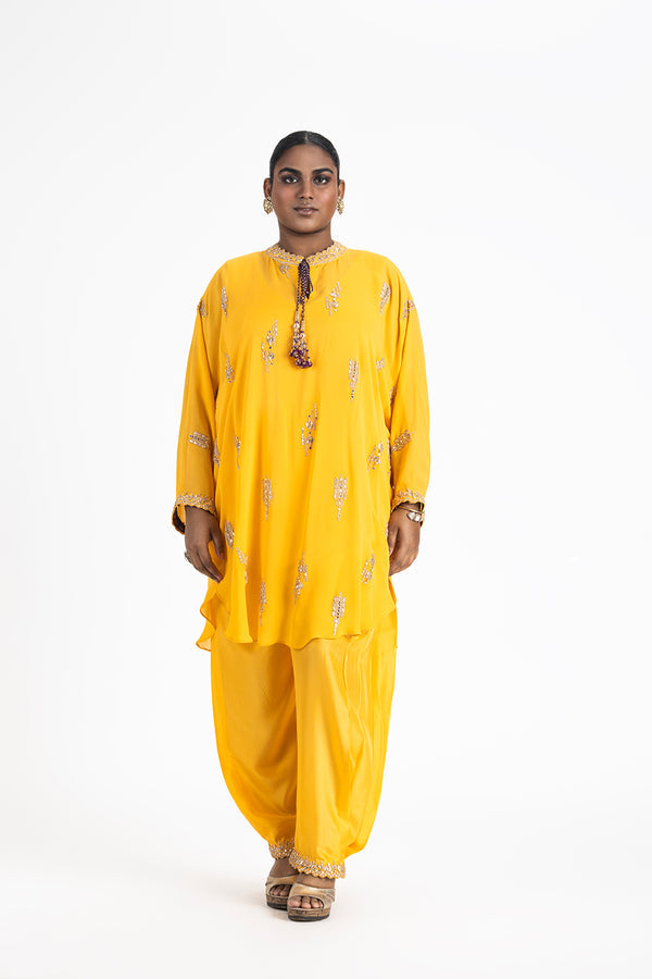 YELLOW GEORGETTE TUNIC WITH SALWAR SET