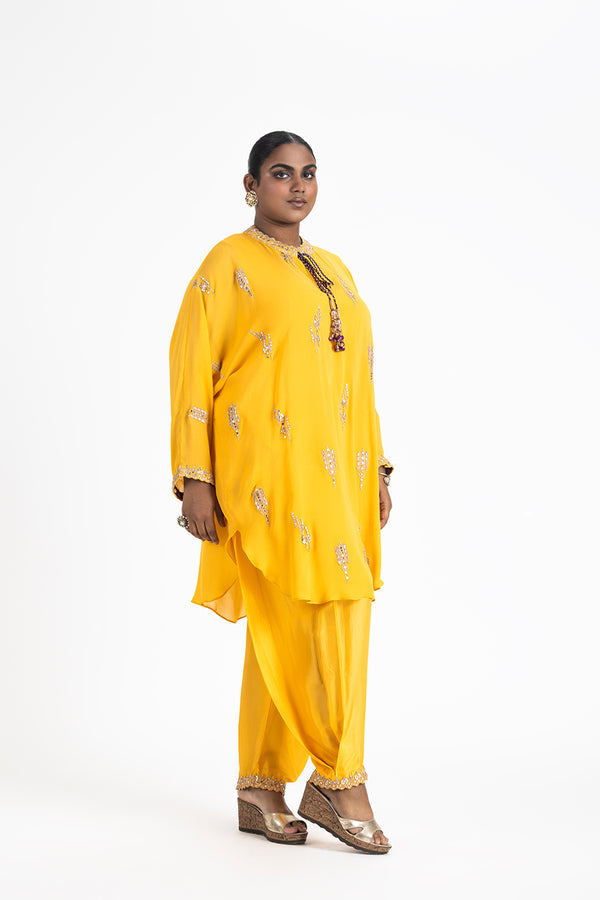 YELLOW GEORGETTE TUNIC WITH SALWAR SET
