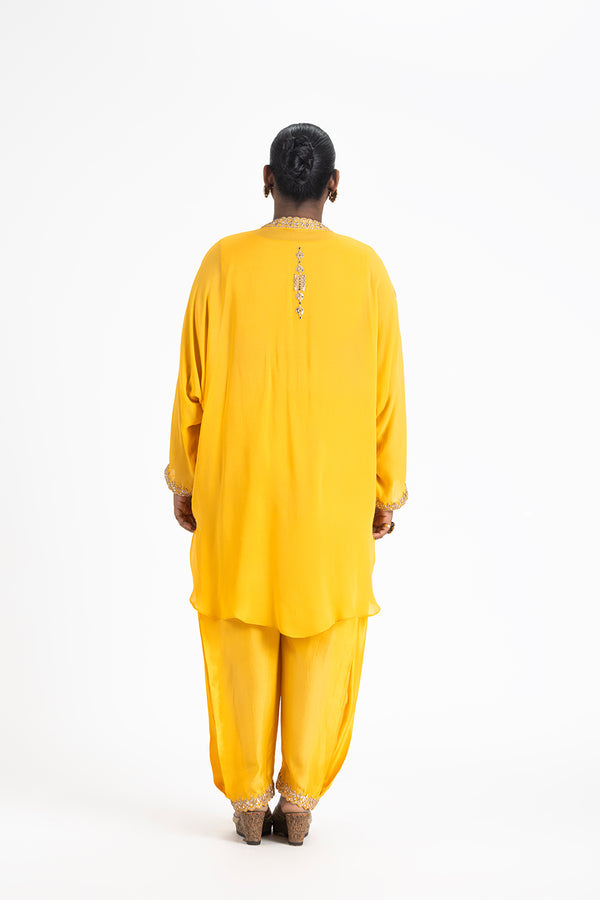 YELLOW GEORGETTE TUNIC WITH SALWAR SET