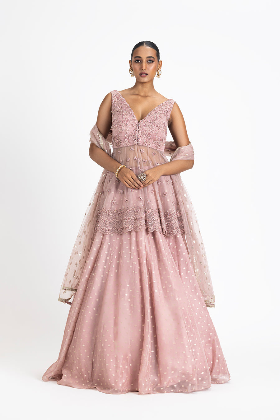 OLD ROSE LEHENGA PEPLUM SET