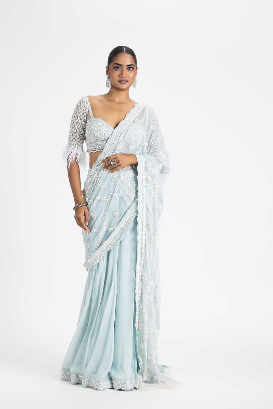 ICE BLUE SHIMMER GGT. DRAPED SAREE