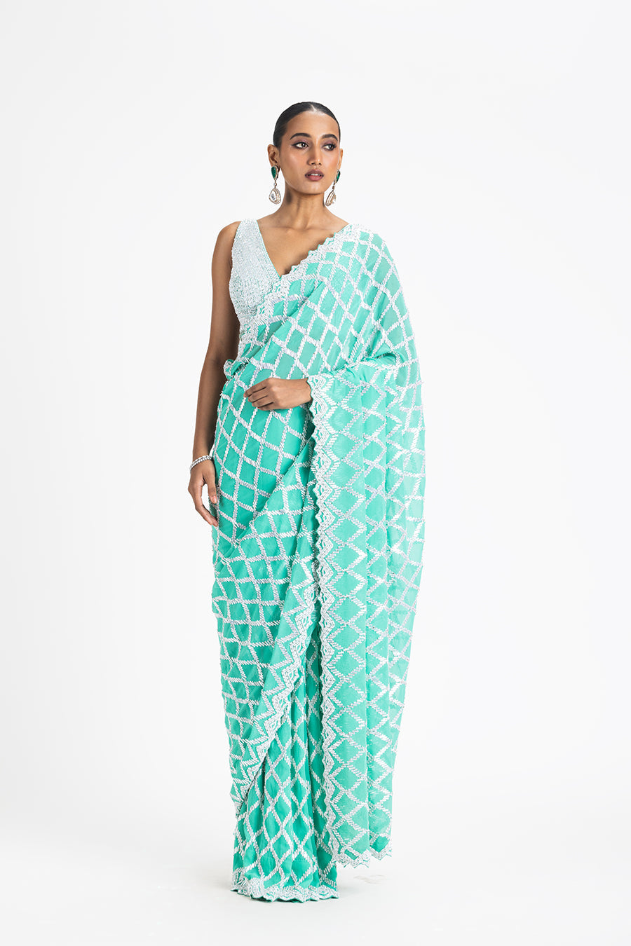 SEA GREEN GEORGETTE SAREE BLOUSE