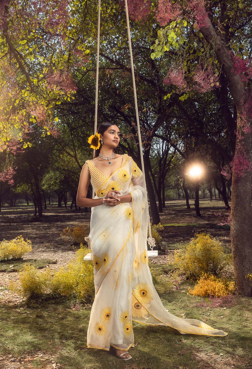 Sunflower Off White Organza Saree