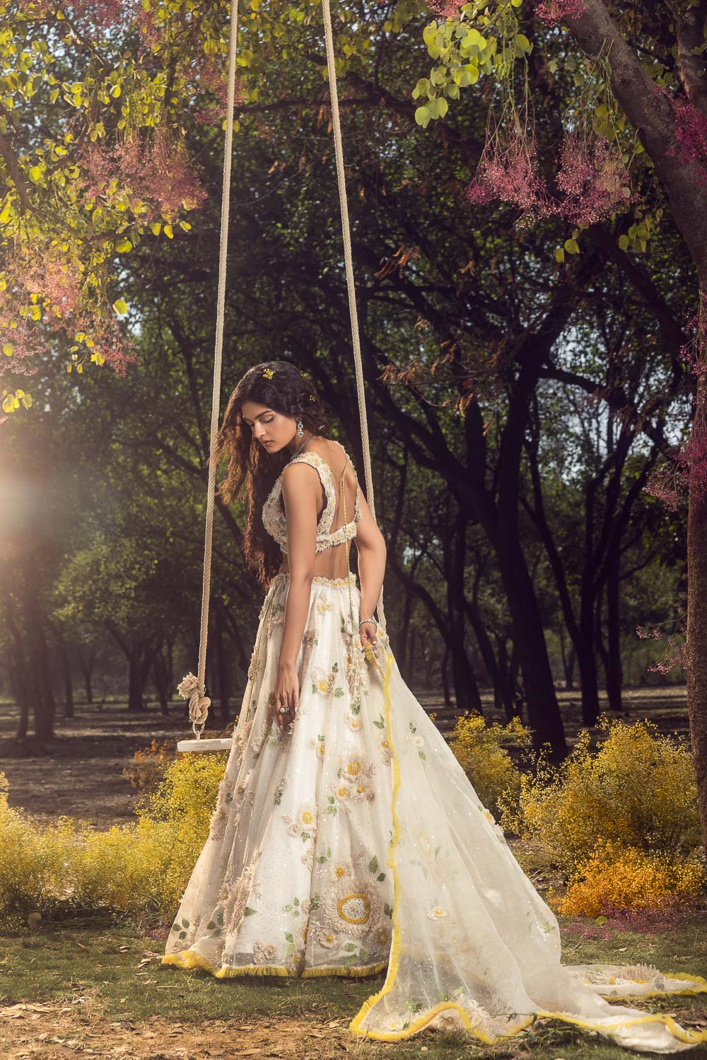Off White 3D Lehenga Set