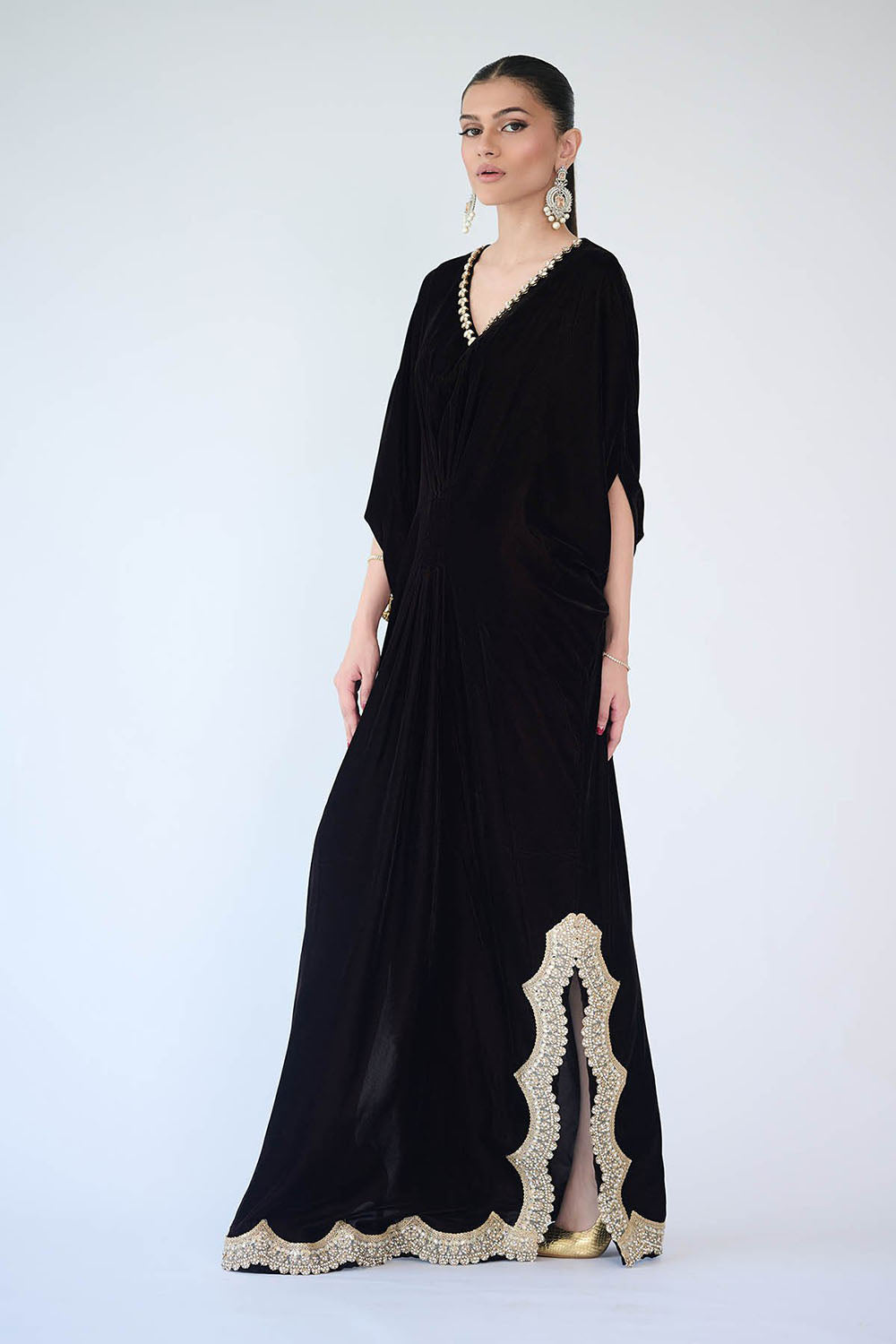 Noir Scallop Luxe Kaftan Gown