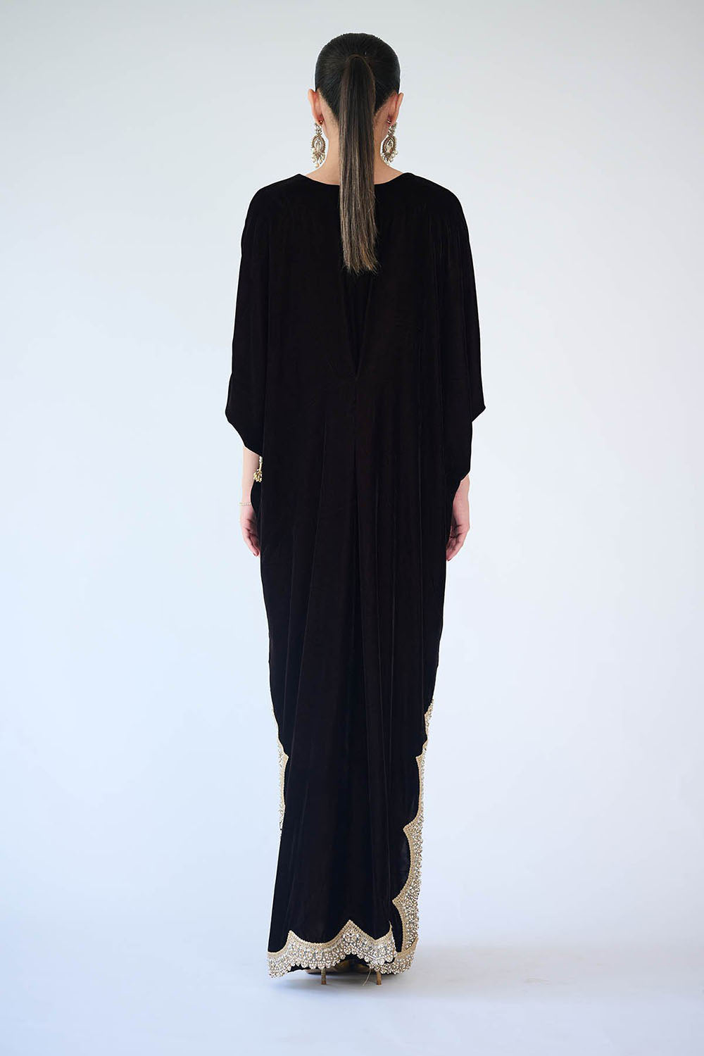 Noir Scallop Luxe Kaftan Gown