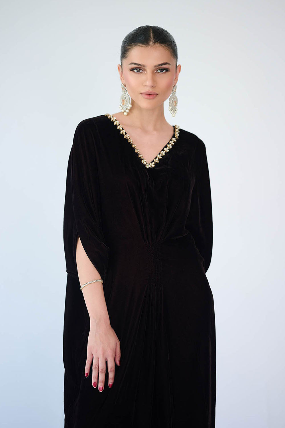 Noir Scallop Luxe Kaftan Gown