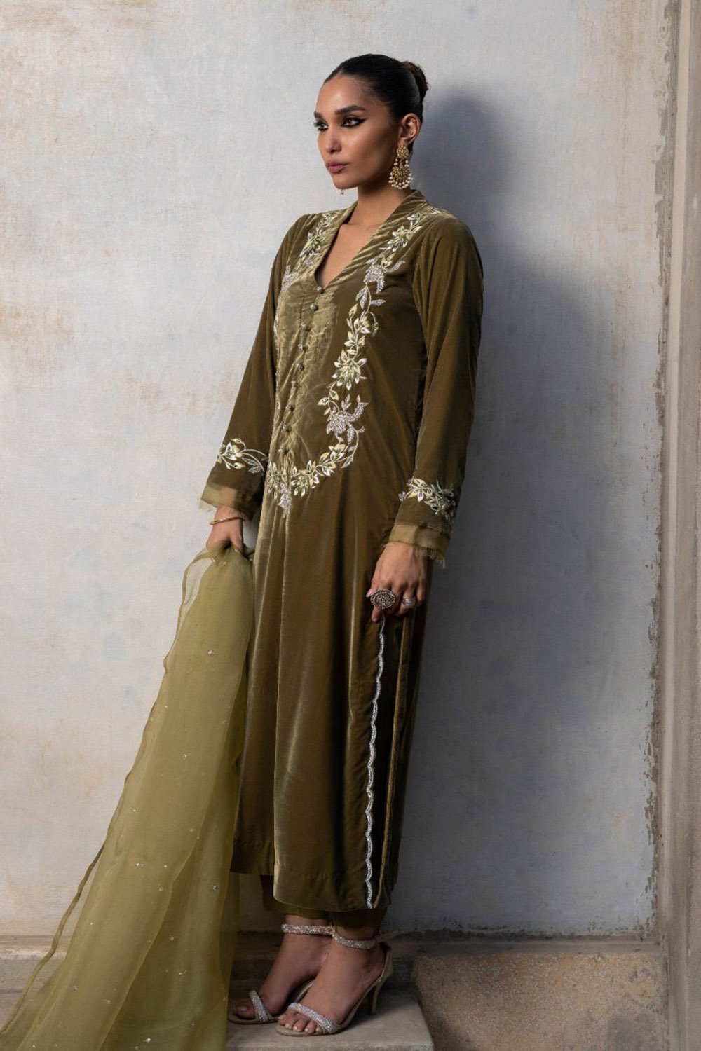 Olive Dusk Velvet Suit Set