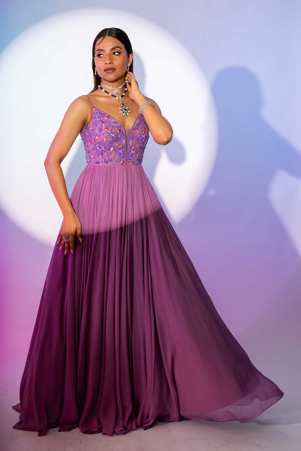 Orchid flame Anarkali gown