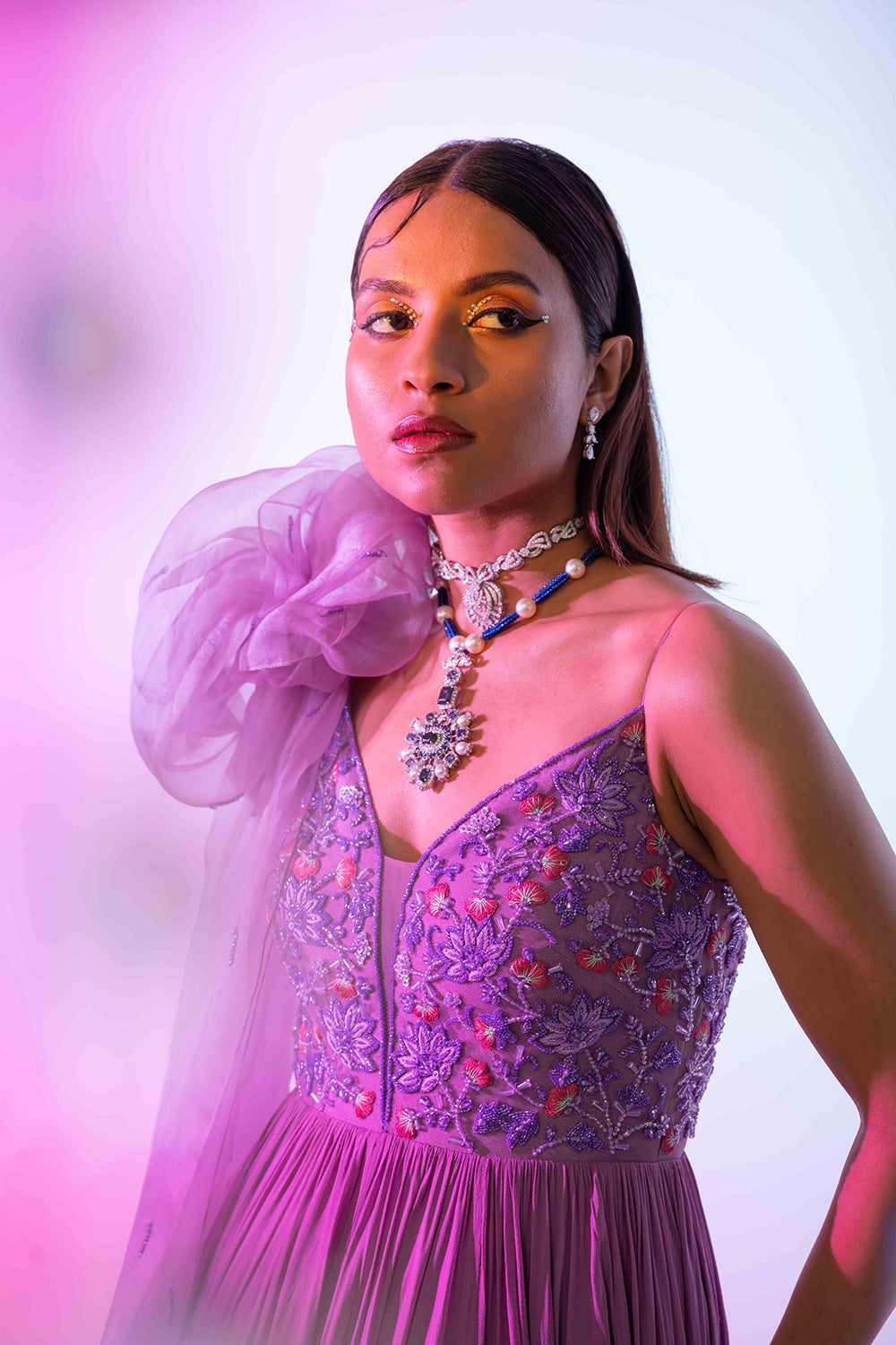 Orchid flame Anarkali gown