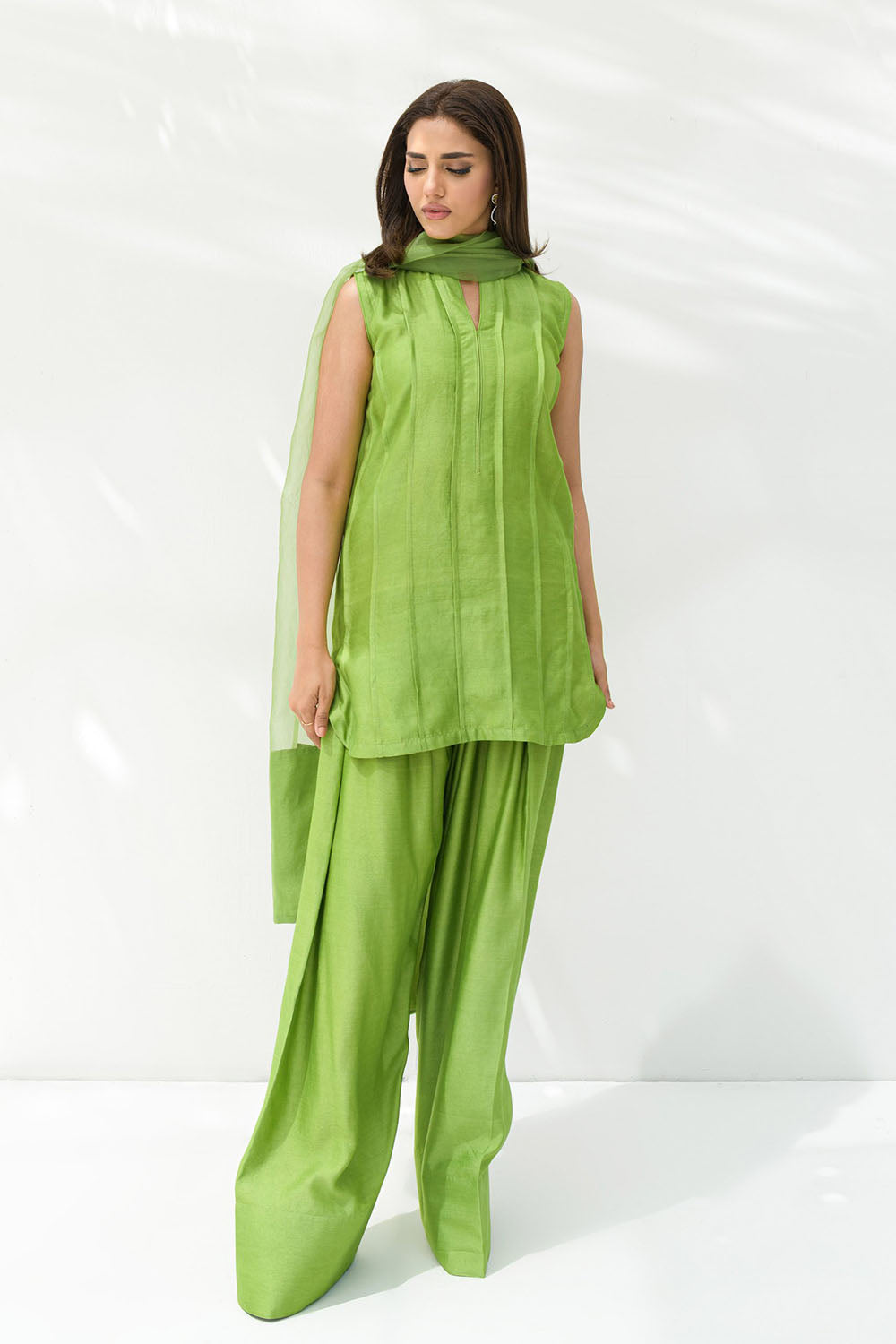 Parrot Green solid Farshi Salwar Set