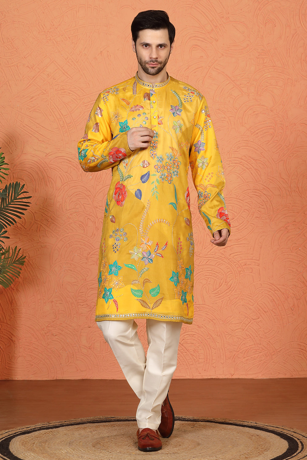 Phool Utsav Printed Embroidered Kurta with Back Elastic Pants