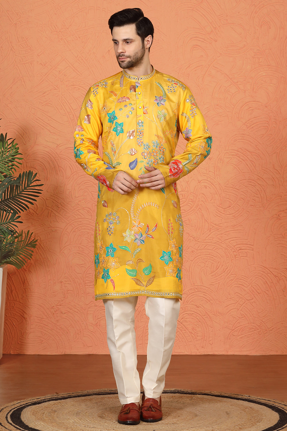 Phool Utsav Printed Embroidered Kurta with Back Elastic Pants
