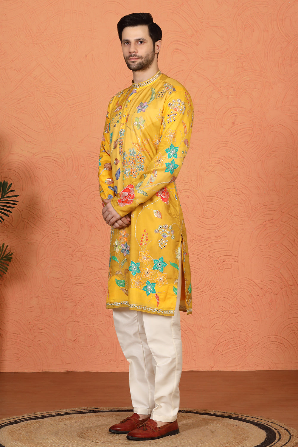 Phool Utsav Printed Embroidered Kurta with Back Elastic Pants