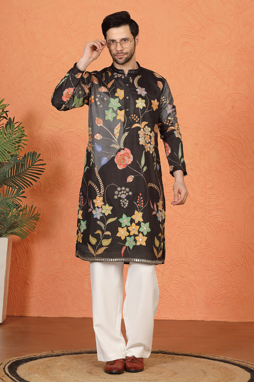 Phool Utsav Printed Embroidered Kurta with Loose Fit Parallel Pants