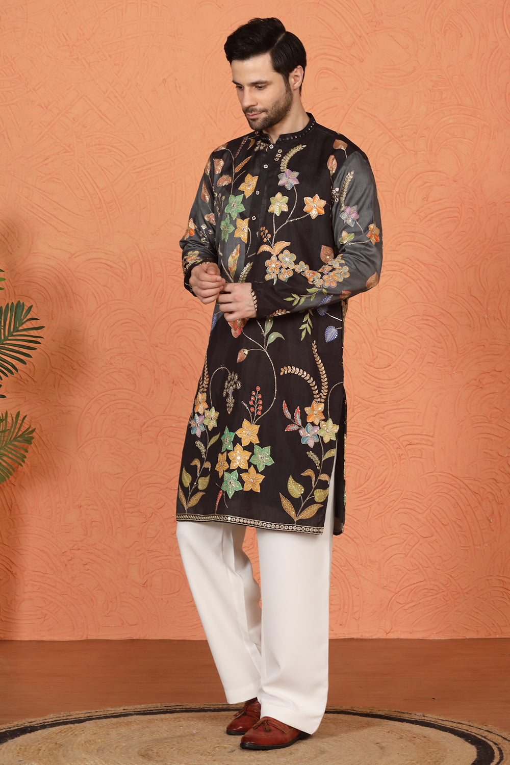 Phool Utsav Printed Embroidered Kurta with Loose Fit Parallel Pants