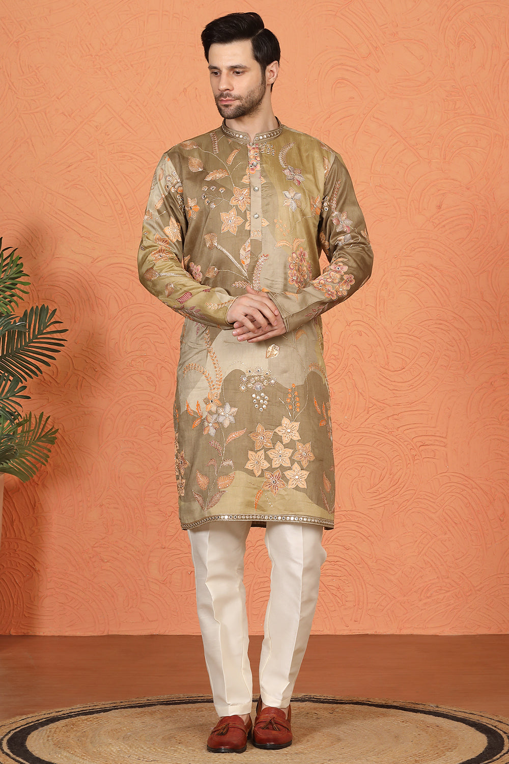 Phool Utsav Printed Embroidered Kurta with Back Elastic Pants