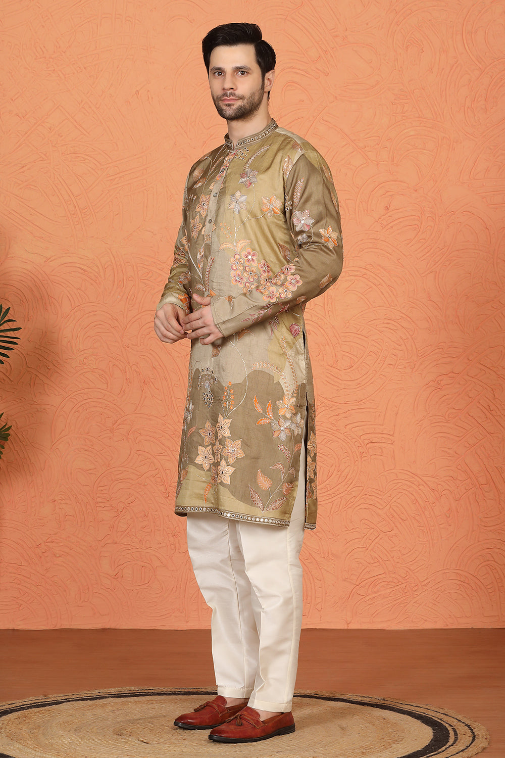 Phool Utsav Printed Embroidered Kurta with Back Elastic Pants