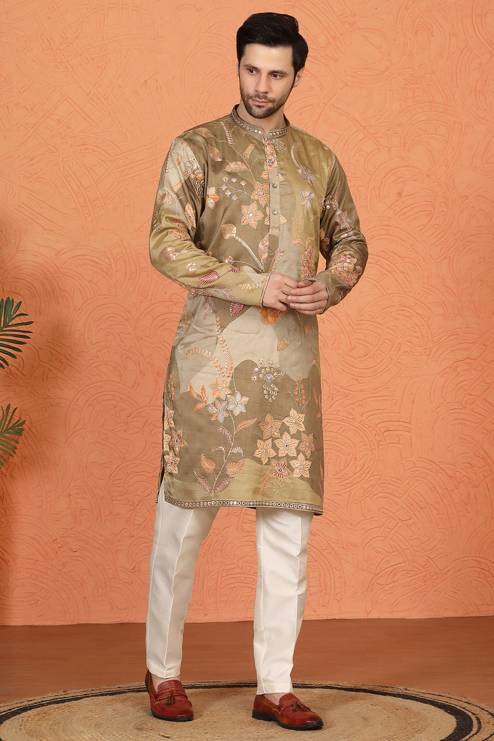 Phool Utsav Printed Embroidered Kurta with Back Elastic Pants