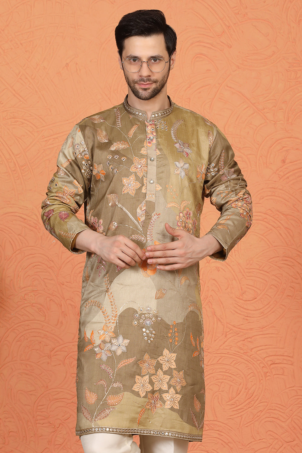 Phool Utsav Printed Embroidered Kurta with Back Elastic Pants