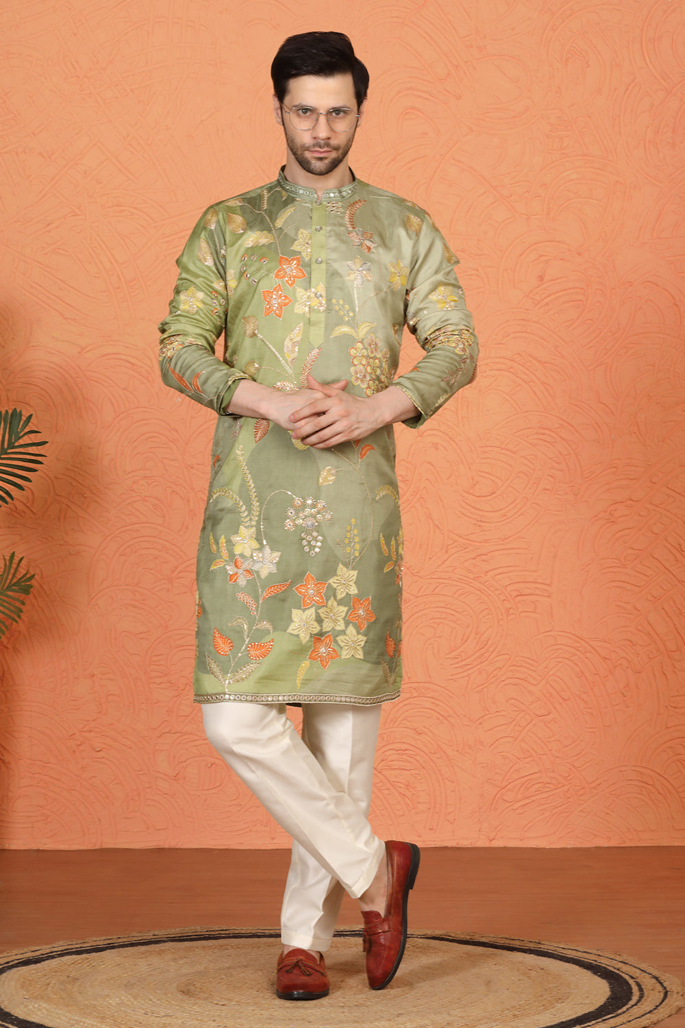 Phool Utsav Printed Embroidered Kurta with Back Elastic Pants