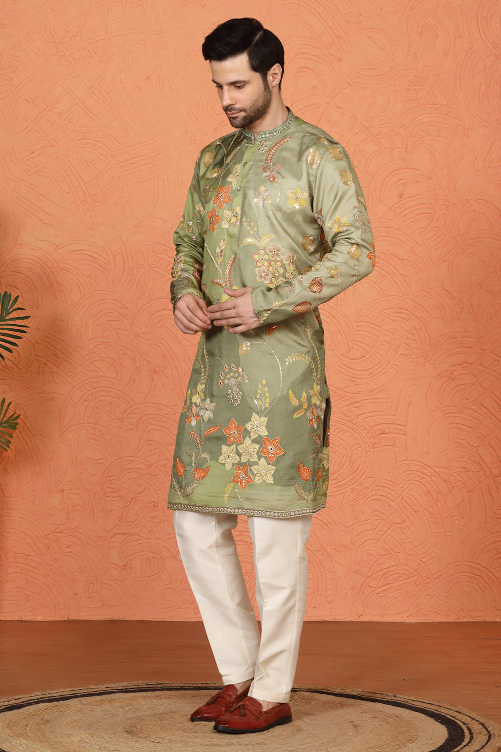 Phool Utsav Printed Embroidered Kurta with Back Elastic Pants