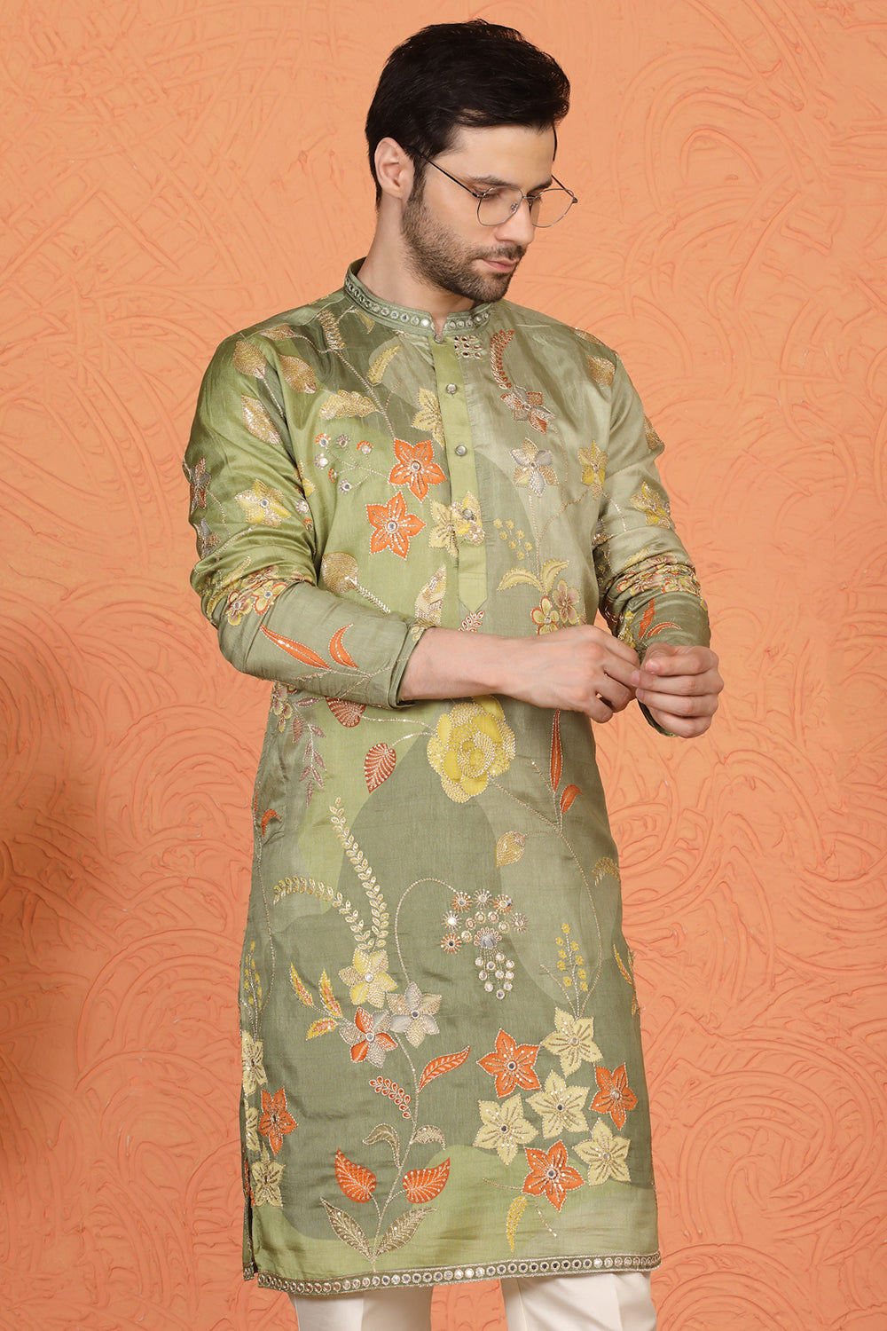 Phool Utsav Printed Embroidered Kurta with Back Elastic Pants