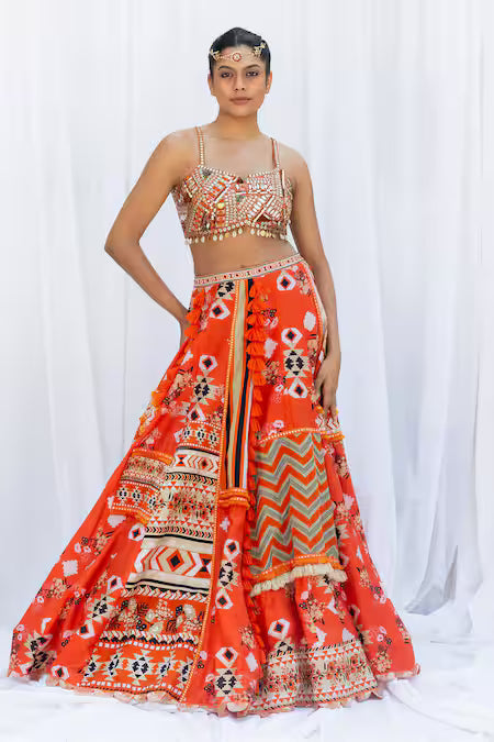 Sunburnt patchwork lehengas