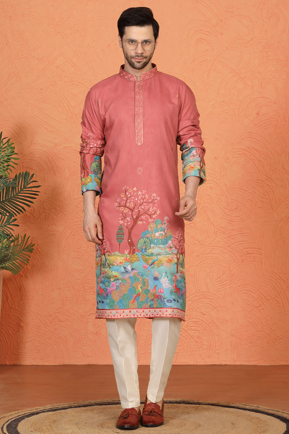 Printed Embroidered Kurta with Back Elastic Pants