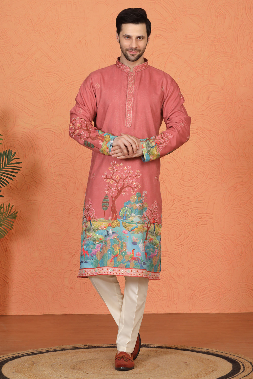 Printed Embroidered Kurta with Back Elastic Pants