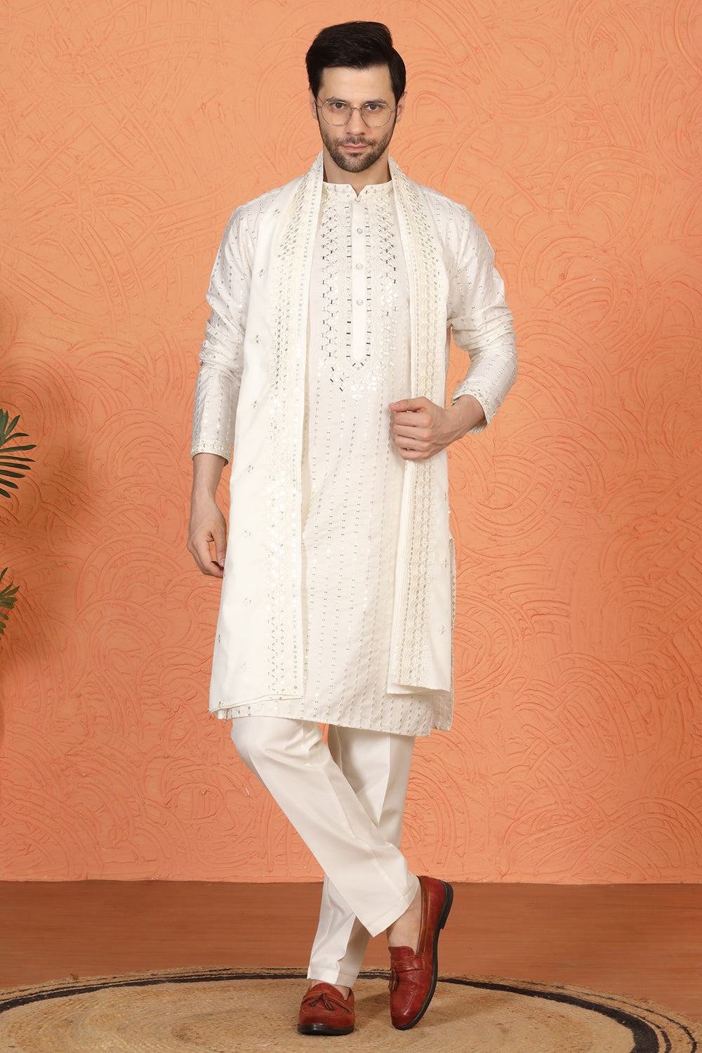 Raas Mirror Embroidered Kurta with Back Elastic Pants And Dupatta