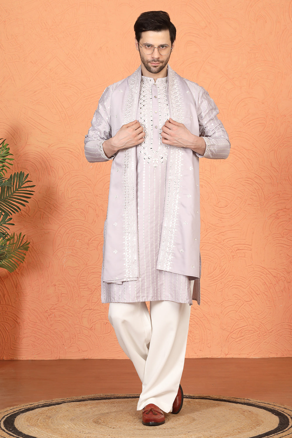 Raas Mirror Embroidered Kurta with Loose Fit Parallel Pants And Dupatta